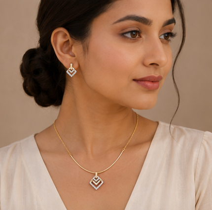 Geometric Chevron Curve Pendant Set