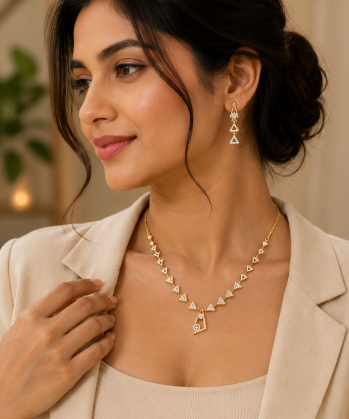 Geometric Arrow Triangle Necklace Set
