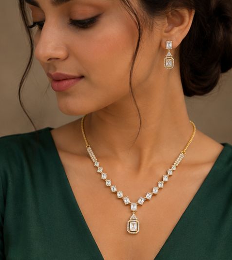 Geometric Step Cut Necklace Set