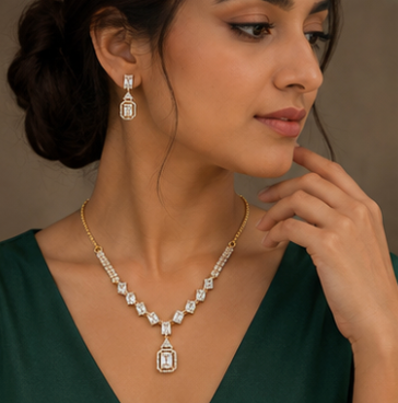 Geometric Step Cut Necklace Set