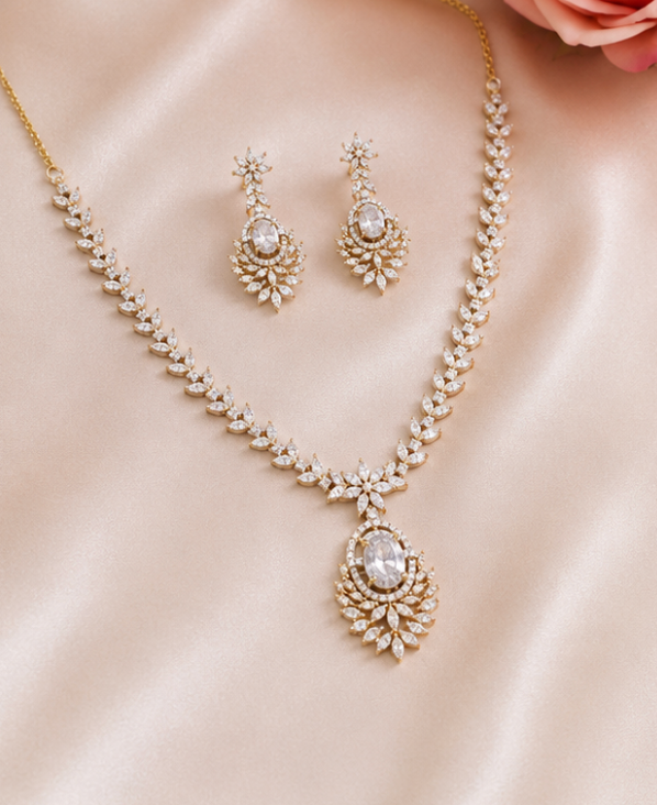 Gold Plated Marquise Link Necklace Set