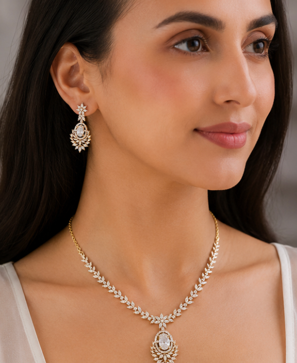 Gold Plated Marquise Link Necklace Set