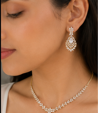Gold Plated Marquise Link Necklace Set