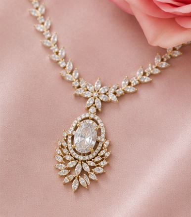 Gold Plated Marquise Link Necklace Set