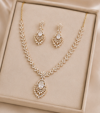 Gold Plated Marquise Link Necklace Set