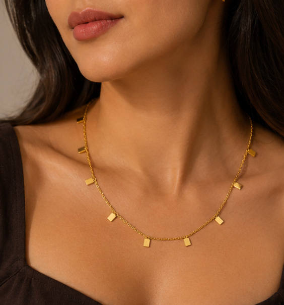 Gold Plated Geometric Charms Necklace