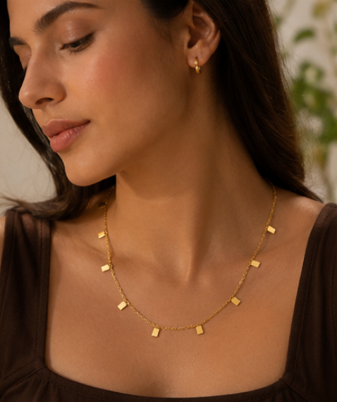 Gold Plated Geometric Charms Necklace