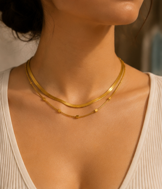 Gold Plated Flat Sqaure Necklace