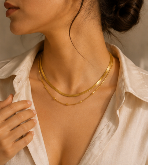 Gold Plated Flat Sqaure Necklace