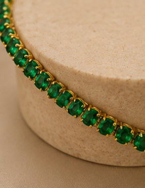 Gold Plated Green Tennis Bracelet