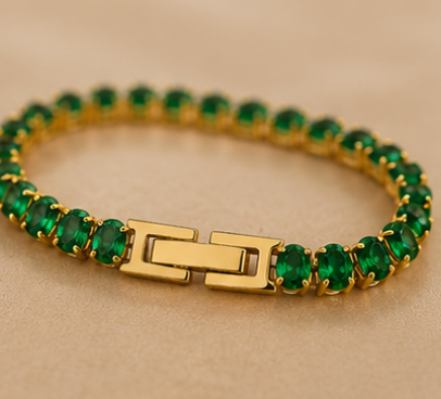 Gold Plated Green Tennis Bracelet