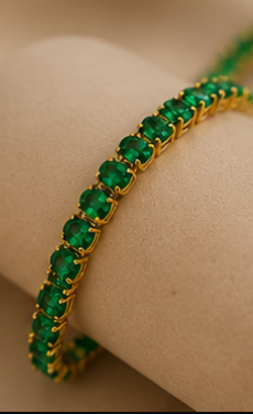 Gold Plated Green Tennis Bracelet