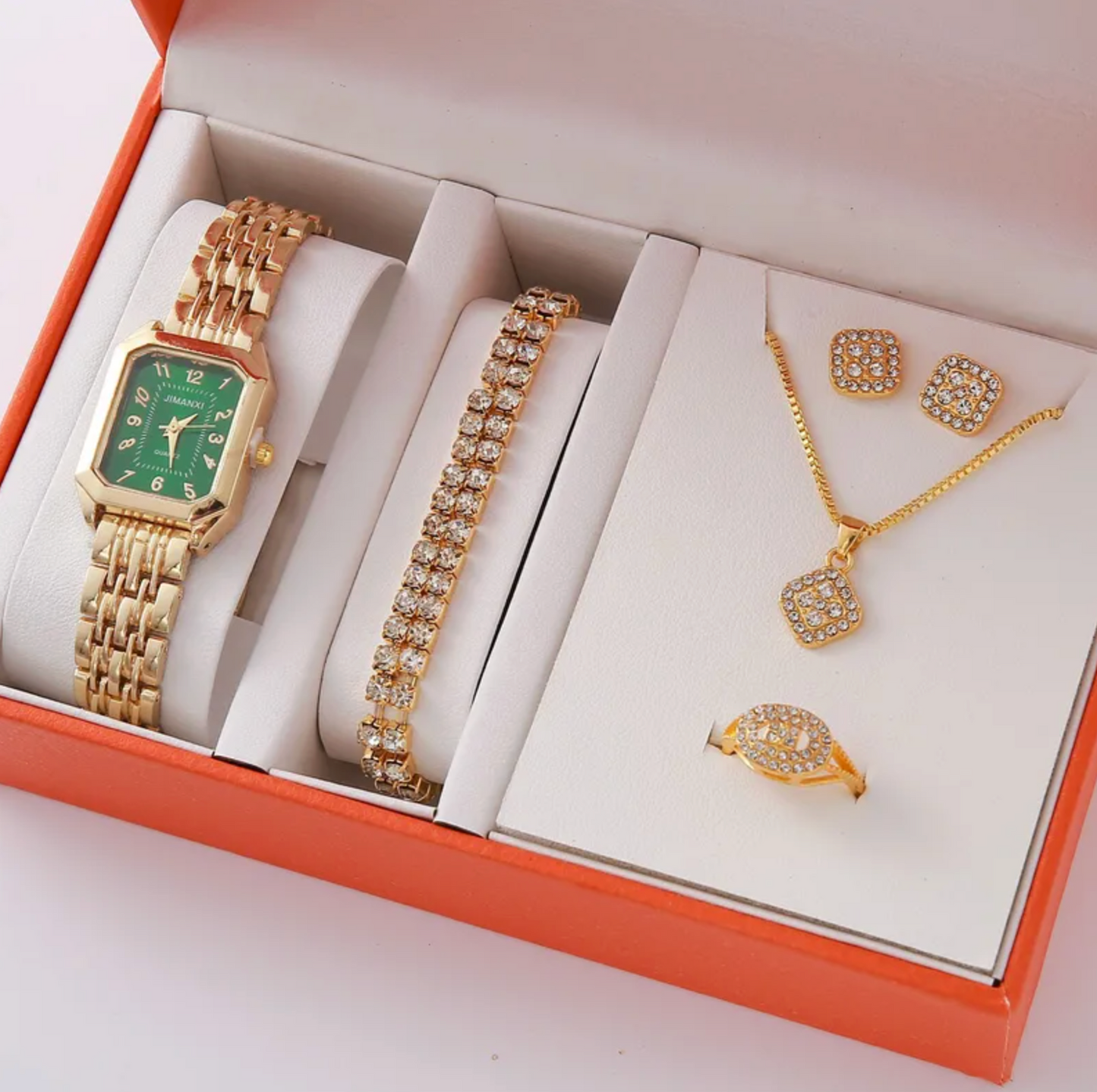 Vintage Green Rectangular Watch and Jewelry Gift Box