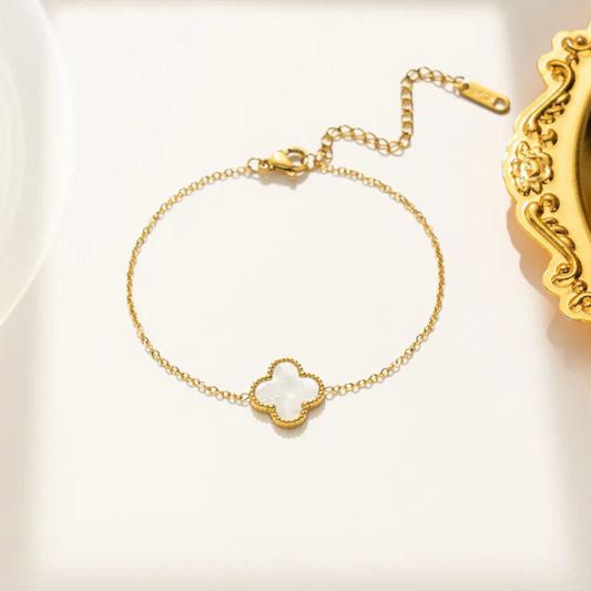 White Single Four Leaf Clover Bracelet