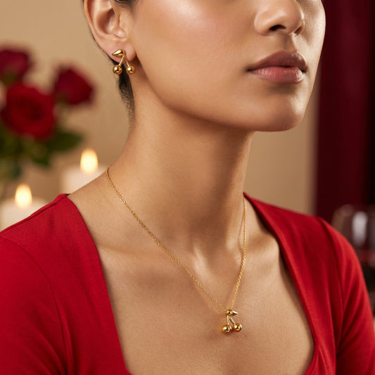 Combo of Gold Plated Cherry Chain & Earrings