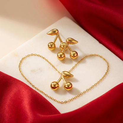 Combo of Gold Plated Cherry Chain & Earrings